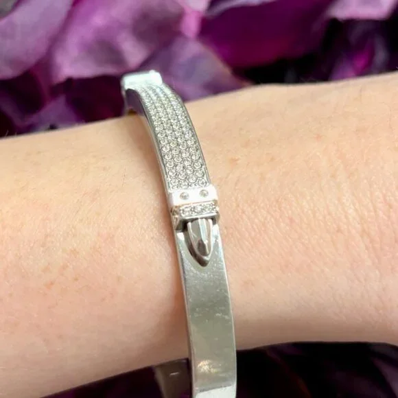 Sterling Silver Swarovski Pave Crystal Bangle - Picture 6 of 6